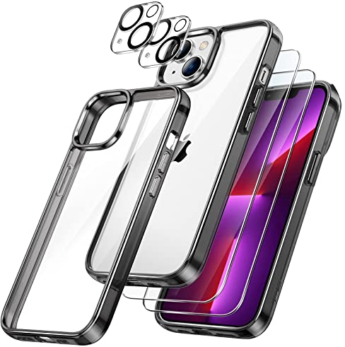 JETech 5 in 1 Hülle für iPhone 13 6,1 Zoll, mit 2 Stück Schutzfolie und 2 Stück Kameraschutz, Full Screen Panzer Schutz Glas Folie Displayschutz Kamera, Stoßfest Handyhülle (Schwarz)