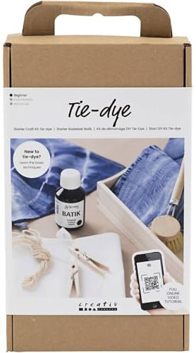 Starter Craft Kit Tie-dye, Content: Tea towels, batik dye, fixing salt; rubber band, cord, clothes pegs, ice lolly sticks, disposable gloves