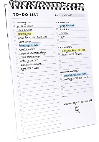 To Do List Notepad: With Multiple Functional Sections - 6.5 x 9.8 60 Sheets - Spiral Daily Planner Notebook - Task CheckList Organizer Agenda Pad for Work - Note & Todo List Organization Notebooks