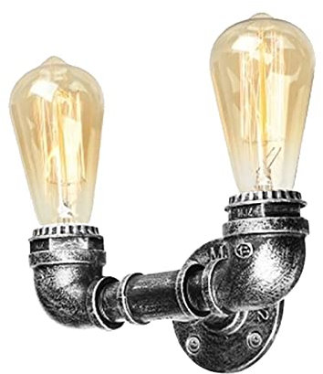 LEDSone Twin Head Vintage Industrial Pipe Wall Lamp, Double Steampunk Scone Rustic Up Light Wall Mount E27 Base Fitting, Mid Century Old Fashioned Look Bedside Reading Wall Light Bedroom, Restaurant