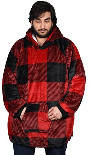 True Face Blanket Hoodie Unisex Oversized Ladies Sherpa Fleece Ultra Plush Unisex Hooded Sweatshirt Multi - Big Check2 Heavy One Size