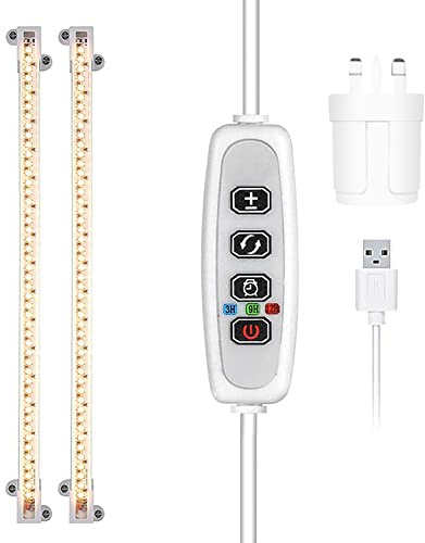 TopHomer Plant Grow Light Strips Waterproof, Grow Light Warm Light Led Grow Lights with 3/9/12H Timer,9 Dimmable Levels Plant Lamp for Indoor Plants, Greenhouse, 2 Tubes-UK