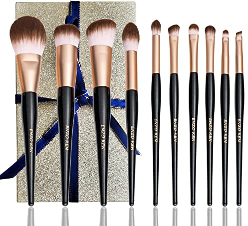 ENZO KEN Elegantes Natürliches Ziegenhaar Make up Pinsel Set mit Geschenkbox, Naturhaar Make up Pinsel Set Professionell, Natürliche Make up Pinsel, Naturborsten Make up Pinsel. Nachtstern