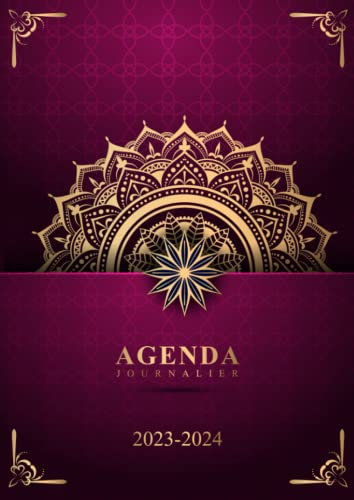 Agenda 2023 2024: A4 Grand Agenda XXL , 2 Pages par Jour - Juillet 2023 à Juin 2024 ,Planificateur de Bureau Journalier (Couverture Doré Mandala)