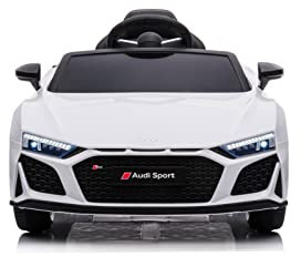 Auto Macchina Elettrica 12V NEW Audi R8 Spyder per Bambini Led MP3 con Telecomando Sedile in pelle Bianca