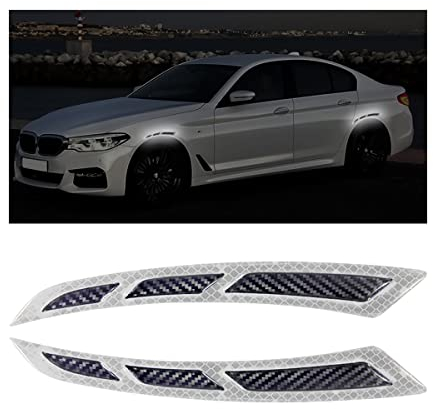 JNNJ 4Pcs Reflektierende Autorad Augenbrauen, Auto Reflektierende Zierleisten Sicherheitsschutz Aufkleber, Antikollision Warnstreifen Aufkleber für Auto SUV LKW(Weiß)