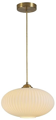 KCO Lighting - Lámpara colgante moderna de mediados de siglo con forma de globo dorado de latón cepillado, cristal de ópalo blanco, lámpara colgante antigua para isla de cocina