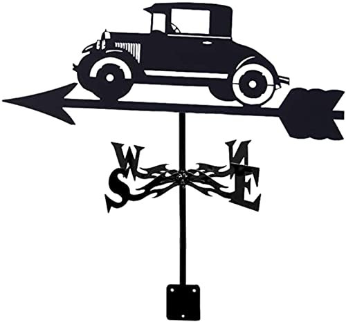 Wetterfahnen für kleine Autos, Schwarze Wetterfahne, Metallhandwerk mit Dachmontage, Vintage-Bauernhof-Schuppen-Windmesswerkzeug für den Außenbereich