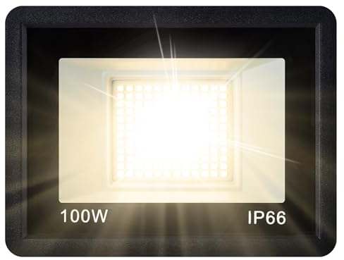 UISEBRT LED Strahler 5x100W Superhell LED Fluter 7000LM - Warmweiß Wasserdicht IP66 Baustrahler für Garten, Garage, Sportplatz, Hotel - 120° Abstrahlwinkel