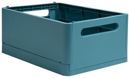Exacompta 27234D Aufbewahrungsbox SMART CASE MAXI. Faltbare Mehrzweckbox aus Recycling-Kunststoff DIN A4+ stapelbare Klappkiste Klappkorb Klappbox Allzweckbox Aufbewahrungskiste Pazifikblau