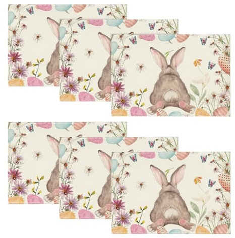 Artoid Mode Blumen Hase Osterei Ostern 6er Set Platzsets, Saisonal Frühling Küche Tisch Dekoration Drinnen Urlaub Party Dekor 30x45cm