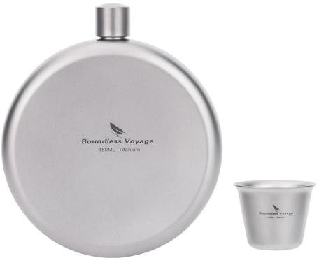 Boundless Voyage Hip Flask Titanium Flagon Portable Pocket Whiskey Flask for Camping Barbecue Bar Party Drinker 5oz Ti3066D