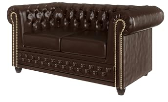 S-Style Möbel GeorgeSofa 2-Sitzer Chesterfield-Sofa für Wohnzimmer Lounge Couch mit verchromten Füßen Möbel Freistehende Polster Sofas & Couches Couchgarnitur Dunkel Braun 148 x 86 x 72 cm