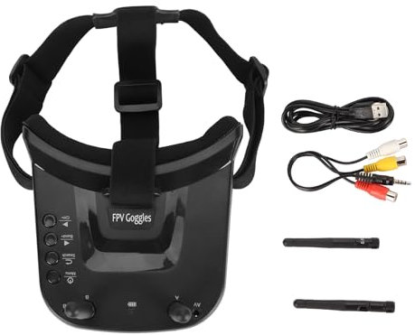 ciciglow FPV-Brille, für FPV-Racing-Drohnen-Quadcopter, mit 3-Zoll-480x320-LCD-Video-Headset-Brille mit Hoher Helligkeit und Doppelter RP-SMA-Antenne