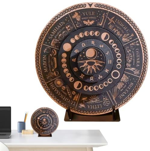 Rad des Jahres Brett, Holzwand Astrologie Graviertes Schild mit Ständer, himmlische Feiertage Dekoration für Cafés, Geschäfte, Häuser, Büros, Yoga-Räume, Meditationsräume