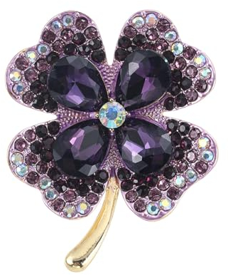 Oenothera Vierblättriges Kleeblatt Brosche, Strass Broschen, Broschen für Damen, für Frauen Freundin Partei Dekoration Geschenk(Lila)