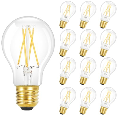GBLY 12 Stück LED Glühbirne E27 Vintage Lampe - A60 Warmweiss Filament Leuchtmittel Edison Retro Glühlampe 2700K 4W Warmweiß Birne Glas Antike Energiesparlampe für Hotel Haus Café Bar
