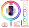 TARION Ringlicht mit Stativ Ringleuchte RGB: LED Ring Light 11,8 Zoll Tisch Ringlampe Faltbare Lichtring mit Handyhalterung Handy Stativ für Smartphone Video Fotografie Live Steaming(Rosa)
