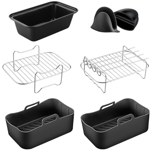 FUNYKICH Airfryer Zubehör, für Ninja Dual Zone Heißluftfritteuse AF300EU und AF400EU & die meisten 7,6-9,5 Dual Airfryer Zubehör mit Silikontopf, Grillrost, Silicone Gloves usw.