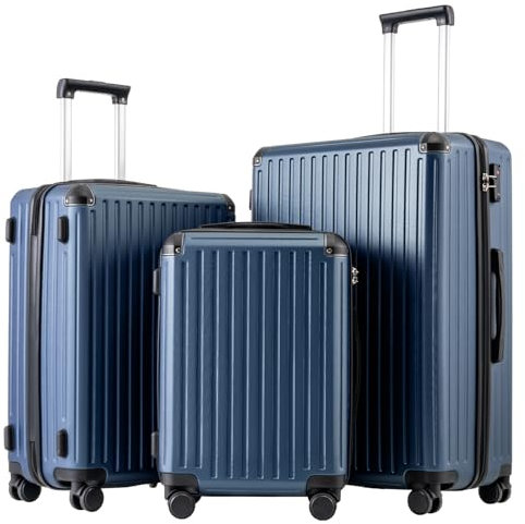 COOLIFE Koffer Trolley-Koffer Hartschalen-Koffer Rollkoffer Reisekoffervon ABS-Material mit TSA-Schloss Teleskopgriff und 4 Zwillingsrollen (Dunkelblau, Koffer-Set)