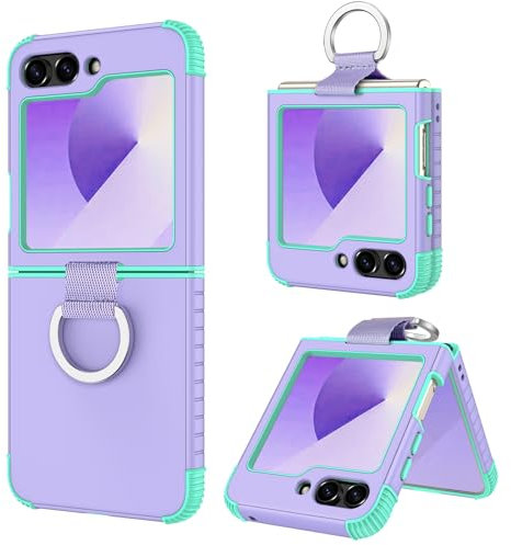 BENTOBEN for Samsung Galaxy Z Flip 6 Case, Z Flip 6 Case with Ring, Heavy Duty 2 in 1 Silicone Bumper Rugged Full Body Shockproof Military Grade Protective Covers for Samsung Flip 6, Purple/Mint Green