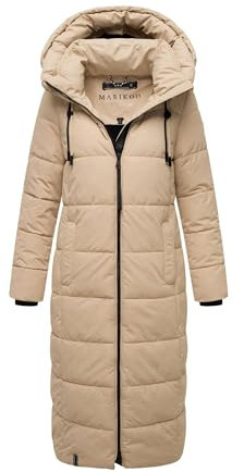 MARIKOO Damen Winterjacke Steppmantel lang gesteppter Mantel Winter Parka Jacke warm B985 [B985-Nadeshik-Beige-Gr.M]