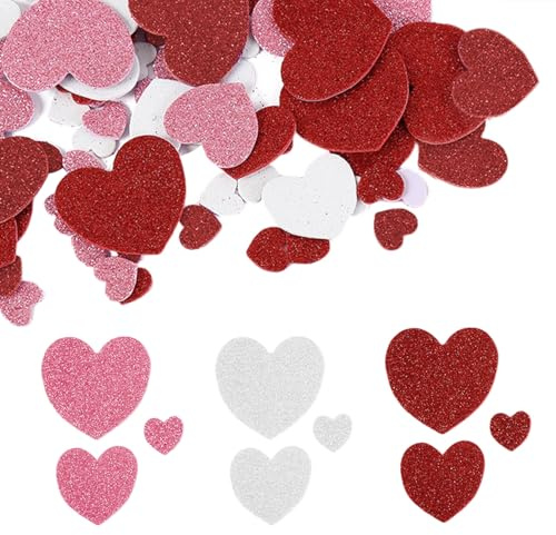 300 stück herzförmige Aufkleber, Hochzeitsdekoration Liebesaufkleber, selbstklebende herzförmige Dekorationsaufkleber, Glitzerschaum herzförmige Aufkleber, Scrapbooking dünne Aufkleber