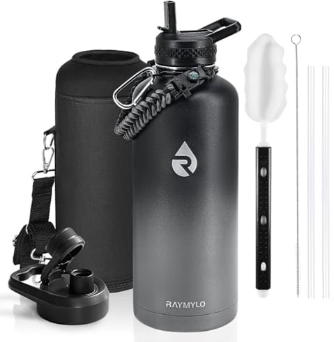 RAYMYLO 2.5L Insulated Water Bottle, Triple Wall Vacuum Stainless Steel | Leak Proof Metal Water Flask Jug with Straw & Spout Lids for Sports and Travel, BPA-Free,Cold for 48 Hrs, Hot for 24 Hrs