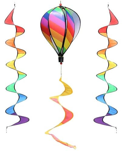 Glixoft 3 Stück Heißluftballon-Windspiel, Regenbogen-Windspiel, Regenbogen-windmühlen, Hängedekoration Für Garten, Hof, Rasen