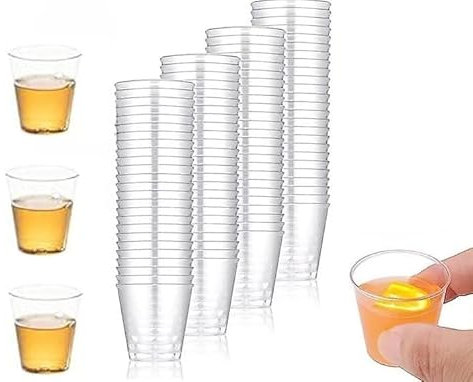 NAEEM SONS 50x Plastic Shot Glasses Mini Shot Glasses Small Party Cup Reusable Shot Glass Sample Tasting Cups - Birthdays, Weddings, BBQ, Parties (Pack of 50)