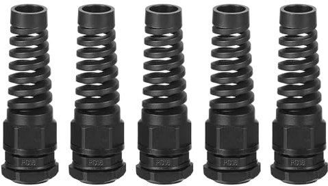 QUARKZMAN 5 Stück Wasserdichte Kabelverschraubung, PG16 Nylon Kabeldurchführung Spiralfeder Kabelgelenk mit Dichtung für 10-13mm Drahtgewinde Kabelbefestigung und Geräte, Schwarz