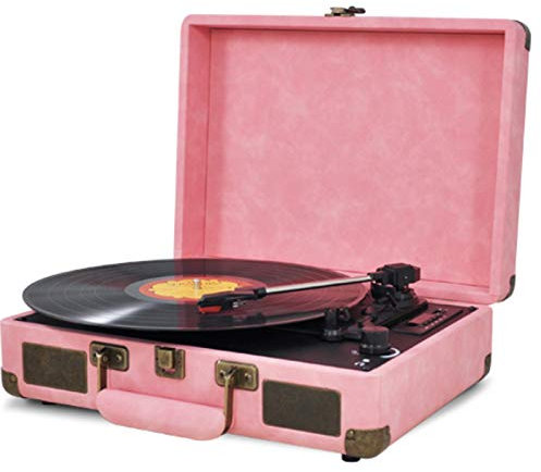 Giradischi in vinile con 2 altoparlanti integrati, lettore in vinile portatile a 3 velocità, uscita RCA, ingresso AUX, jack per cuffie, supporto registrazione da 7/10/12