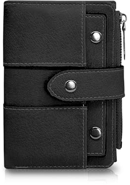 AdiStylinno Portefeuille pour femme - En cuir synthétique - Multifonction - Avec fermeture éclair - Porte-monnaie - Compact - Avec compartiments pour cartes et fenêtre d'identité, Noir , 14.5 x 2.5 x