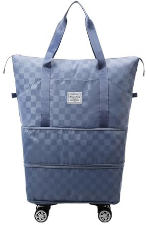 Dokeno Reisetasche mit Rollen, Erweiterbar Faltbare Reisetasche Handgepäck mit Abnehmbar Rollen Rollgepäck, Weekender Gym Travel Bag für Reisen, große Wochenendtasche für Damen und Herren (blau)