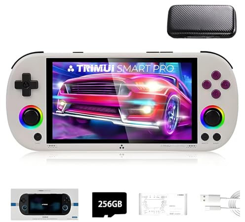 TRIMUI SMART PRO - Consola de juegos portátil de 256 G, tarjeta SD con más de 14300 juegos, procesador Linux System A133P, pantalla de 5 pulgadas, consola de videojuegos retro para niños y niñas,