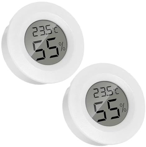 2 Pcs Reptile Thermometer Hygrometer, White LCD Digital Display Round Monitor Humidity Meter Temperature With paper box Gauge Monitor for Babyroom Greenhouse Basement Lizard Tortoise Tank Humidifiers