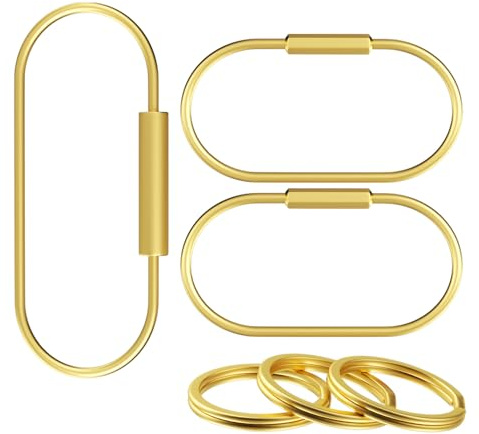 Quadafy 3 Pack brass key ring, Gold Keychain, Screw Lock Key Ring, Durable Simple Brass Keychain Holder
