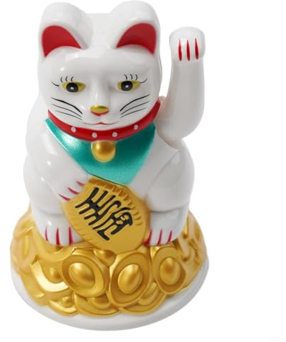 Glückliche Winkekatze Maneki Neko in Gold-Finish, perfekte Feng Shui-Dekoration für jeden Raum (11,4 cm weiß)