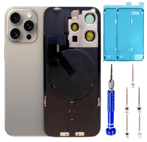 ZVB 15 Pro Back Glass Replacement Kit with Plate & Flex Cable and All Parts, Natural Titan, 6.1'' for iPhone 15Pro Back Cover Glass, with Repair Tools (Natural Titanium)