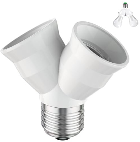 TECHZOCO Casquillo de bombilla divisor E27, Adaptador Bombilla divisor de 2 vías, Casquillo para lámparas doble, Divisor de bombillas LED, Carga máxima por casquillo 15 W, IP20, 2 Bombillas en 1