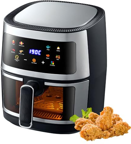 Digital Air Fryer with Clear Window, 8L Multifunctional Digital Air Fryer, 80~200°C Temperature Adjustable, Flavor-Lock Tech Shake Reminder Touch Screen Removable basket