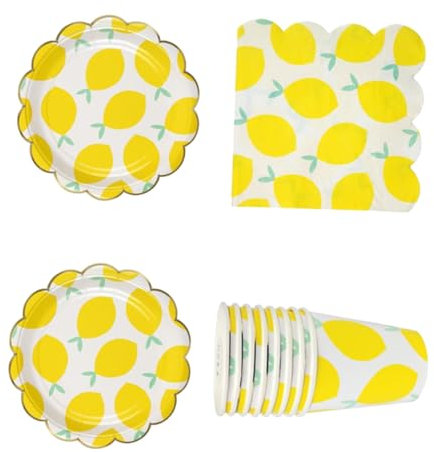 TOPBATHY 4sets Lemon Pattern Dining Tableware Set Napkins for Birthday Party Supplies