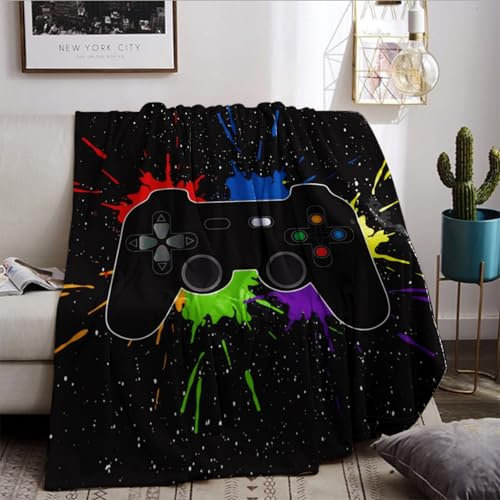 HZVRTN 3D Schwarzer Aquarell Galaxy Tie Dye Spielkonsole Decke 130 x 150 cm, Gamer Decke für Teenager, Jungen und Mädchen, Moderne Bett und Sofadecke mit Spielkonsolenmuster