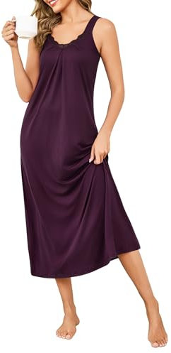 Uniexcosm Chemise De Nuit Femme Longue Nuisette Dentelle Coton Nuisette Sexy Femme Sensuelle Robe De Nuit Femme Sexy Violet Foncé L