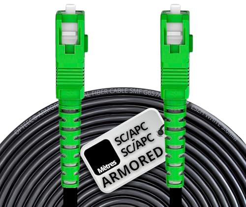 Opteec® – Cable de fibra óptica de acero blindado – 25 m – Naranja, SFR/BOUYGUES/SOSH/RED por SFR – Extensión/Liga – SC/APC a SC/APC reforzado – Simplex Monomode – Garantía de 10 años (Armored, Negro