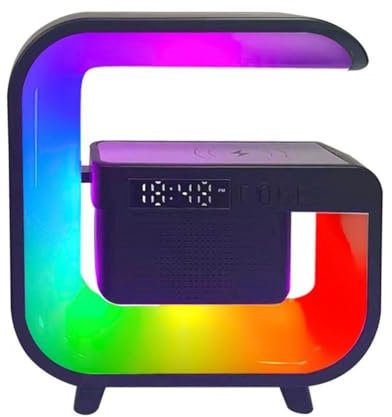 Giuneuow Wireless Charger Stand Bluetooth 5.0 Speaker Multifunction FM TF RGB Night Light Fast Charging Station for Smartphone-B