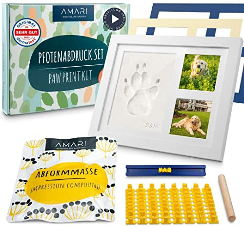 Amari ® Pfotenabdruck Set – Abdruckset für Tiere mit Buchstaben, Zahlen und Bilderrahmen – Pfotenabdruck Set Hunde Pfotenabdruck Set Katze Geschenk für Hundebesitzer Erinnerung Hund Bilderrahmen (1)