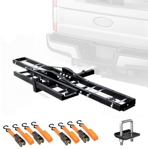Porte-attelage de Moto, Support d'attelage de Moto, avec Rampe de Chargement, Sangles a Cliquet, Porte-Bagages de Moto Robuste - Charge Maximale 226 Kg