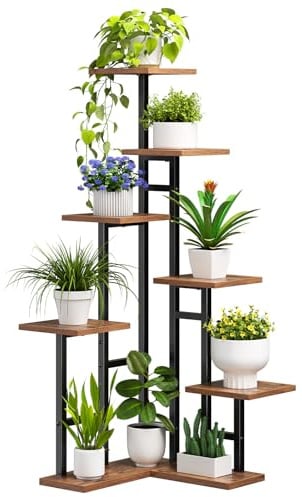HOOBRO Plant Stand Indoor, 7-Tier Plant Shelf, 120 cm Corner Plant Rack Organizer, Square Flower Stand, for Living Room, Balcony, Patio, Rustic Brown and Black EBF01HJ01