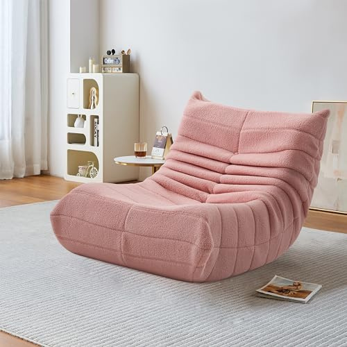 Sittsäck golvsoffa, golvstol med ryggstöd, jätte togosoffa, bean bag stor fåtölj XXL vilstol, lässtol, lammull sengångare soffa för vardagsrum sovrum (rosa)